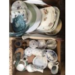 2 CARTONS OF MIXED PLATES, JUGS & GLASS DISHES