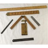 BOXWOOD RULES BY RABONE CHESTERMAN, RABONE, & A BRASS & BOXWOOD ROPE GAUGE & STEEL RULES