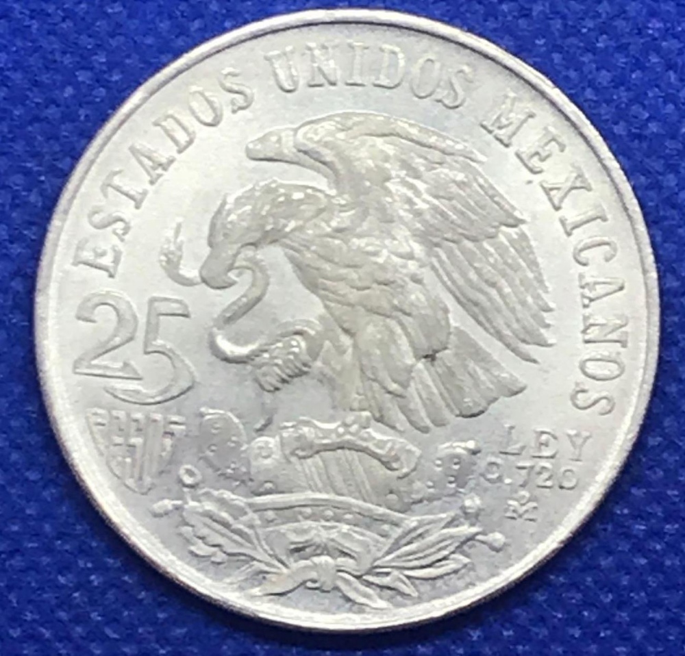 MEXICO SILVER (.720 STANDARD) 25 PESOS 1968