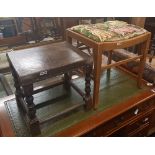 TAPESTRY STOOL & A LEATHER STOOL