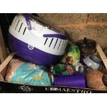 CARTON WITH PET CARRIER, BEDDING & OTHER PET TOYS