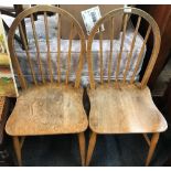 PAIR OF SPINDLE BACK LIGHT OAK CHAIRS