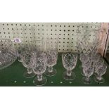 SHELF OF CUT GLASS CONSISTING OF FRUIT BOWL, JUGS ETC