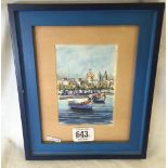 ORIGINAL WATERCOLOUR OF BOATS ON A VENICE LAGOON