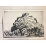 PENCIL SIGNED ETCHING OF EDINBURGH CASTLE, SIGNED IAN STRANG, UNFRAMED