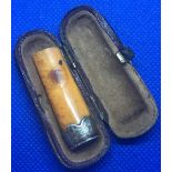 SILVER MOUNTED MEERSCHAUM CIGAR HOLDER - B'HAM 1901 WITH ORIGINAL HINGED CASE