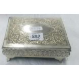 WHITE METAL JEWELLERY BOX WITH SMALL AMOUNT OF JEWELLERY INCL; WATCHES