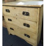 STRIPPED PINE CHEST OF 3 DRAWERS WITH METAL HANDLES