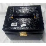 BLACK FAUX CROCODILE SKIN JEWELLERY BOX WITH COSTUME JEWELLERY