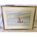 ANTHONY OSLER, SAILING VESSELS ON A RIVER, CITY BEYOND, WATERCOLOUR, SIGNED 22 X 29