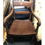 LATE VICTORIAN MAHOGANY ELBOW CHAIR WITH TURNED LEGS
