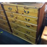 MODERN PINE CHEST OF 4 LONG & 2 SHORT DRAWERS WITH BRASS DROP HANDLES (33''W)