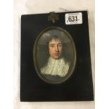 MINIATURE PORTRAIT OF A 17THC GENT, GEORGE JEFFERIES, FIRST BARON JEFFERIES WEM, OVAL, IN ANTIQUE