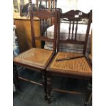 3 MAHOGANY SPINDLE BACK DINING CHAIRS WITH CANE SEATS