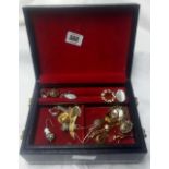 BLACK JEWELLERY BOX WITH COSTUME JEWELLERY