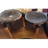 3 ETHNIC STOOLS & 1 TAPESTRY FOOT STOOL