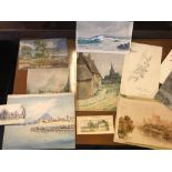 FOLDER OF 14 ASSORTED UNFRAMED WATERCOLOURS