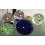 5 GLASS PAPER WEIGHTS & 1 OTHER