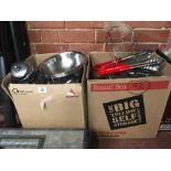 2 CARTONS OF MISC COMMERCIAL STAINLESS STEEL KITCHENWARE