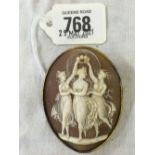 OVAL CARVED SHELL VICTORIAN CAMEO OF 3 GRACES
