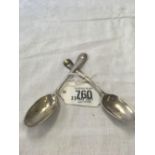 PAIR OF EARLY GEORGE III BOTTOM MARKED SPOONS