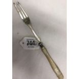 A VICTORIAN SILVER FORK WITH M.O.P HANDLE - SHEFFIELD 1878 BY C.L