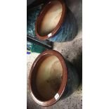 PAIR OF LARGE BLUE GLAZED POTTERY PLANTERS