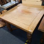 OAK DRAWER LEAF DINING TABLE ON CARVED LEGS