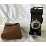 VINTAGE SIX - 20 FOLDING BROWNIE CAMERA WITH YELLOW FILTER, CASE & INSTRUCTIONS