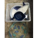 CARTON OF PLASTIC BLUE & WHITE CROCKERY