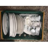 2 CARTONS OF WHITE COMMERCIAL TABLEWARE, PLACE MATS & TIN TUBS
