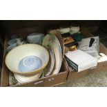 2 CARTONS OF MIXED KITCHEN CHINAWARE INCL; MIXING BOWL, HORNSEY & ROYAL DOULTON, DARTINGTON, AVOCADO