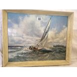 A PAIR OF MARINE PICTURES; ONE OF A RACING YACHT BY DERYCK FOSTER THE OTHER OF A 3-MASTER IN FULL