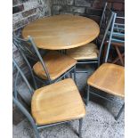 CIRCULAR MODERN WOOD & CHROME KITCHEN TABLE & 4 MATCHING CHAIRS