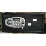 BLACK COMBINATION SAFE BY YALE - APPROX 17'' X 14'' X 8'' WITH KEYS