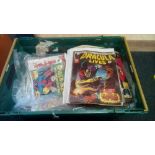 CARTON WITH QTY OF VINTAGE DRACULA LIVES COMICS, SPIDER MAN COMIC WEEKLY & THE TITANS