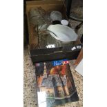 CARTON OF PYREX WARE, 3 CANVASES, PUZZLE ETC