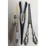 3 PAIRS OF SILVER MOUNTED GLOVE STRETCHERS, EBONY LONDON 1898, BONE LONDON 1905 & METAL BIRMINGHAM