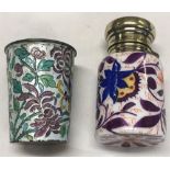 A PORCELAIN SCENT BOTTLE WITH HALLMARK, SILVER TOP BY C.M B'HAM 1911 & A POSSIBLY CHINESE SILVER