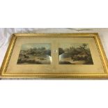 TWO GOOD QUALITY VICTORIAN LITHOGRAPHS IN ONE GOOD GILT FRAME, ENTITLED: ''A RENCOUNTER IN A