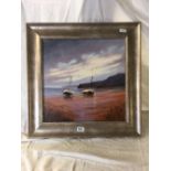 2 OILS ON CANVAS OF LOW WATER COASTAL SCENE OF BEACHED BOATS BY GRAHAM PETLEY