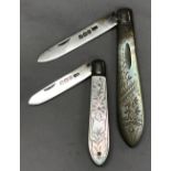 TWO SHEFFIELD SILVER & M.O.P FRUIT KNIVES 1895 & 1912