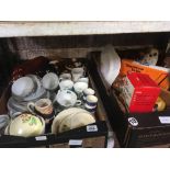 2 CARTONS OF CHINA, POTTERY, TREEN ETC