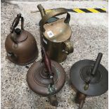 3 VINTAGE COPPER KETTLES & BRASS WATERING CAN