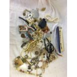 CARTON OF MIXED JEWELLERY, COINS, BROOCHES