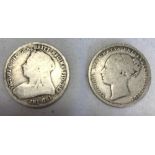 TWO VICTORIAN SILVER SHILLINGS 1882 & 1893