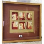 SARAH WEST, SET OF 6 ABSTRACT PAINTED PANELS IN ONE FRAME WITH EXTENSIVE INFORMATION ON THE REVERSE