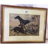 ELIZABETH ANSELL, COLOURED LIMITED EDITION PRINT OF GREYHOUNDS, SIGNED & NUMBERED 25/100