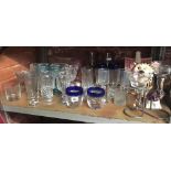 SHELF OF VARIOUS GLASSWARE INCL; SUNDAE DISHES, GLASSES, GOBLETS ETC