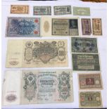 A SMALL COLLECTION OF GERMAN & RUSSIAN BANKNOTES ALL OVER A HUNDRED YEARS OLD. ALL HAVE BEEN